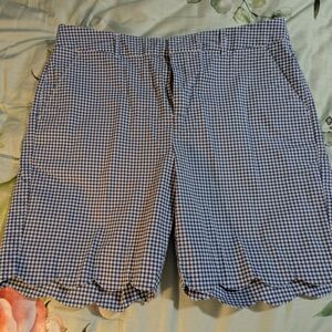 Caribbean Joe Blue and White Gingham Scallop-Hem Women's Shorts